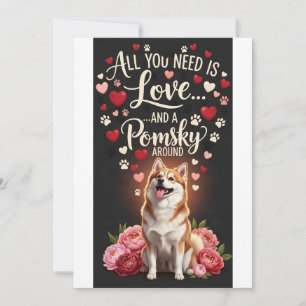 Valentine's Day Cute pomsky dog Photo cuddle Holiday Card