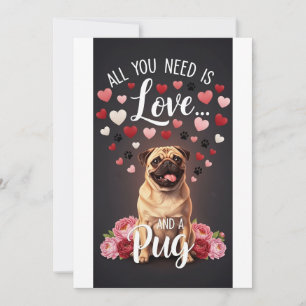 Valentine's Day Cute pug  Photo Cuddle  Holiday Card