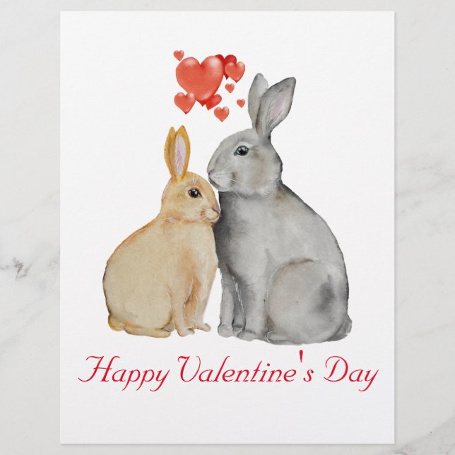 Valentine's Day Cute Rabbit Postcard Custom Letterhead (Front)