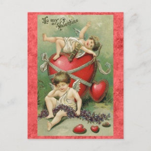 Valentines Day Cute Vintage Cupid Angel Heart Postcard