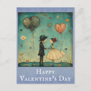 Valentines Day Cute Vintage Whimsical Couple Postcard