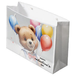 Valentine's Day Cute Watercolor Bear With Balloon Large Gift Bag