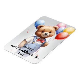 Valentine's Day Cute Watercolor Bear With Balloon Magnet