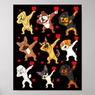 Valentines Day Dabbing Dogs Holding Hearts Boys Gi Poster