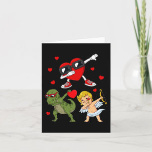Valentines Day Dabbing Heart And Cupid Fun T Rex B Card