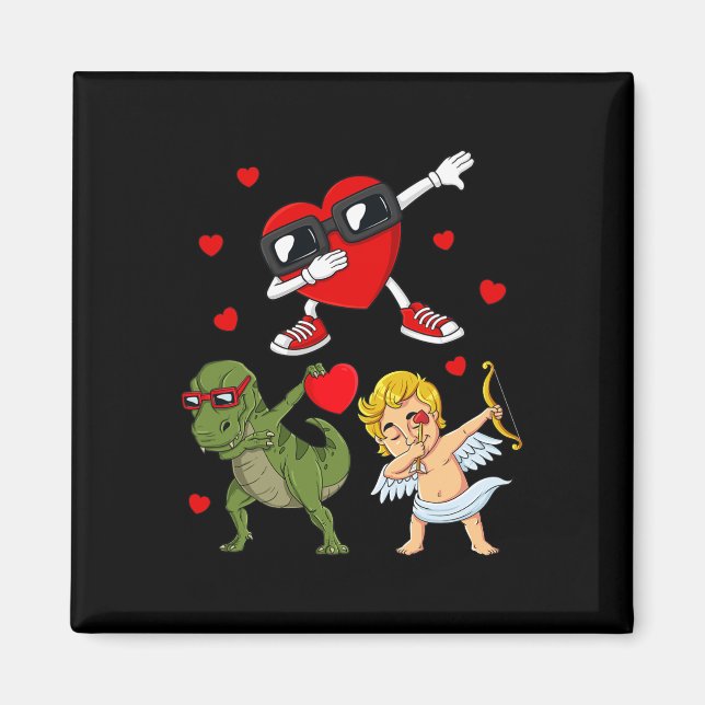 Valentines Day Dabbing Heart And Cupid Fun T Rex B Magnet (Front)