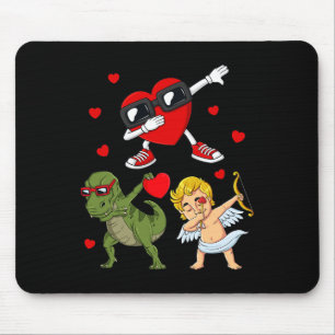 Valentines Day Dabbing Heart And Cupid Fun T Rex B Mouse Pad