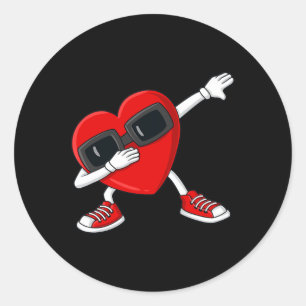 Valentines Day Dabbing Heart Fun Boys Girl Kids  Classic Round Sticker