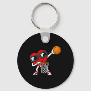 Valentines Day Dabbing Heart Holding A Basketball  Key Ring