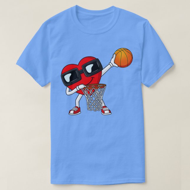Valentines Day Dabbing Heart Holding A Basketball  T-Shirt (Design Front)