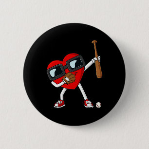 Valentines Day Dabbing Heart With Baseball Bat Boy 6 Cm Round Badge
