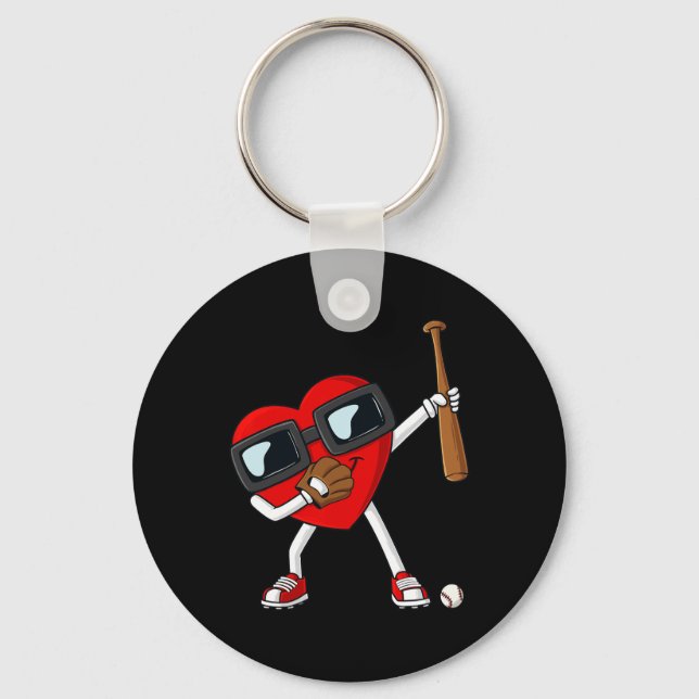 Valentines Day Dabbing Heart With Baseball Bat Boy Key Ring (Front)