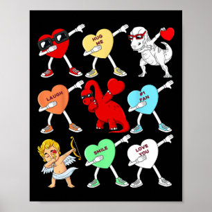 Valentines Day Dabbing Hearts Cupid T Rex Dino Dab Poster