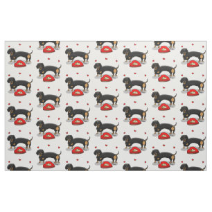 Valentine's Day Dachshund (black & tan) - Cute dog Fabric