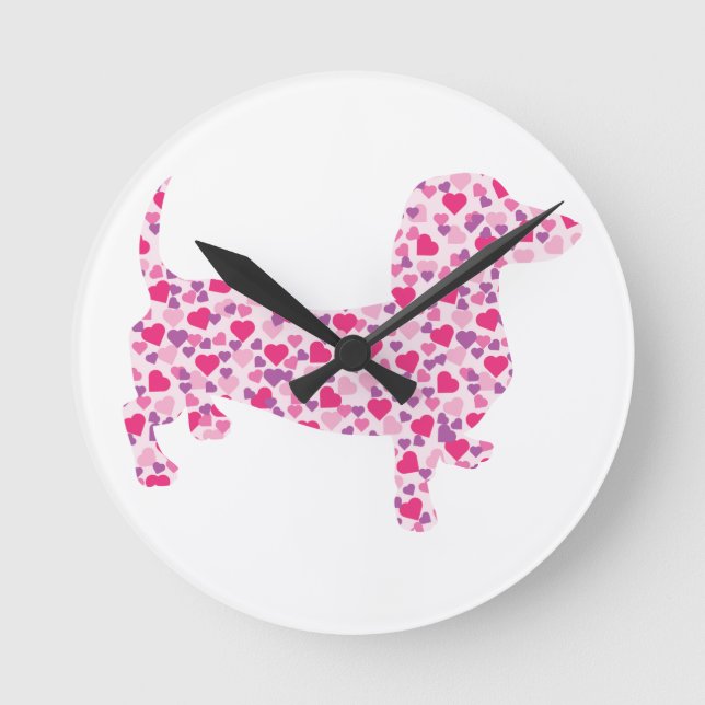 Valentine's Day Dachshund Round Clock (Front)