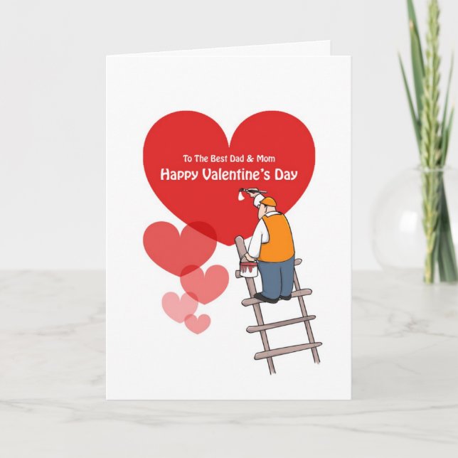 Valentine's Day Dad And Mum Cards, Red Hearts Holiday Card (Front)
