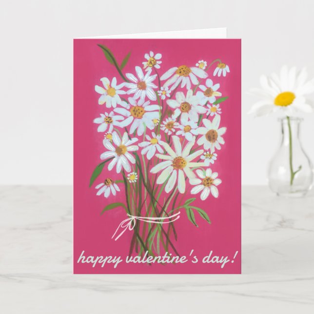 VALENTINES DAY Daisy Bouquet Customised Pink Card (Small Plant)