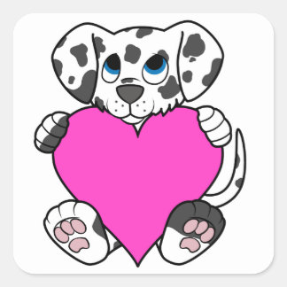 Valentine's Day Dalmatian Dog with Pink Heart Square Sticker