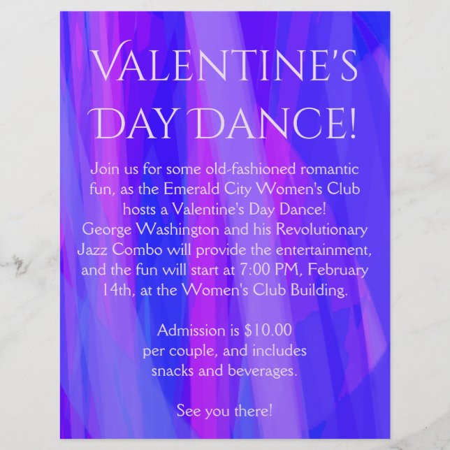 Valentine's Day Dance! Blue, Pink, and Violet Flyer (Front)