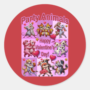 Valentine's Day Dancing Couples "Party Animals" Classic Round Sticker