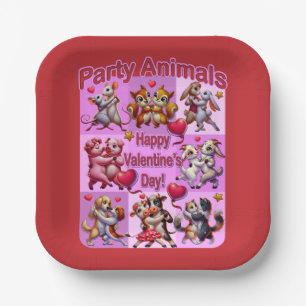Valentine's Day Dancing Couples "Party Animals" Paper Plate