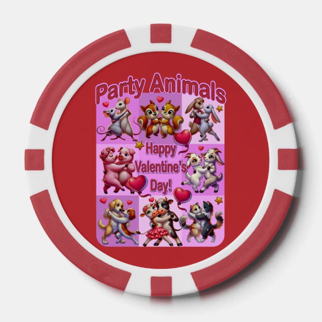 Valentine's Day Dancing Couples "Party Animals" Poker Chips (Front)