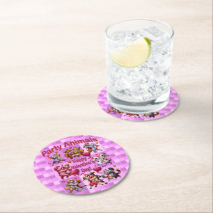 Valentine's Day Dancing Couples "Party Animals" Round Paper Coaster