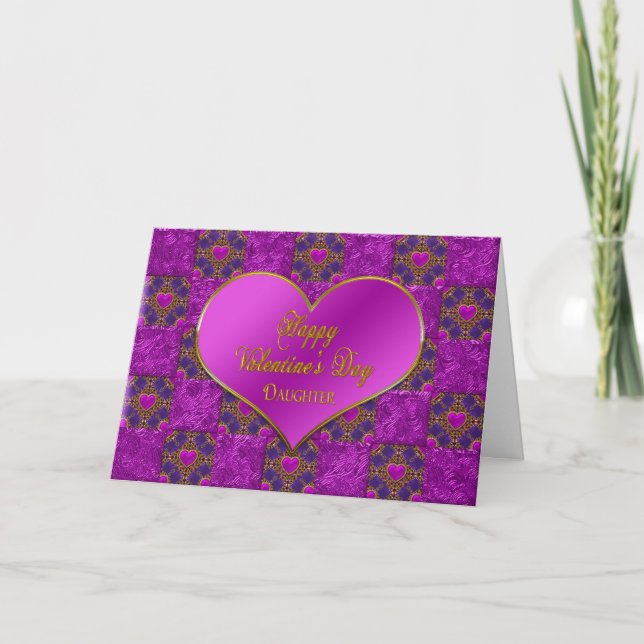 VALENTINE'S DAY - DAUGHTER - HEARTS - FUCHSIA HOLIDAY CARD (Front)