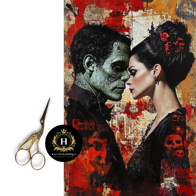 Valentines Day Decoupage Bride of Frankenstein  Tissue Paper (Celebrate Eternal Love — Use for Wedding Décor & Romantic Mixed Media
)