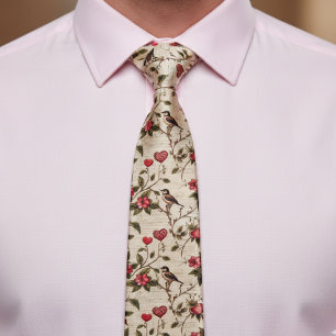Valentine's Day Decoupage Vintage Heart Floral Tie