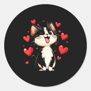 Valentines Day Design With A Cat On It  Classic Round Sticker