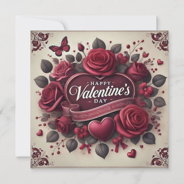 Valentine's Day Design With Roses and Heart  Holiday Card (Front)
