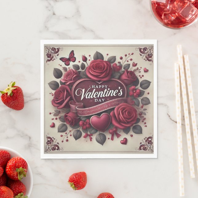 Valentine's Day Design With Roses and Heart    Napkin (Insitu)