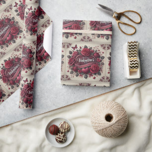 Valentine's Day Design With Roses and Heart Wrapping Paper