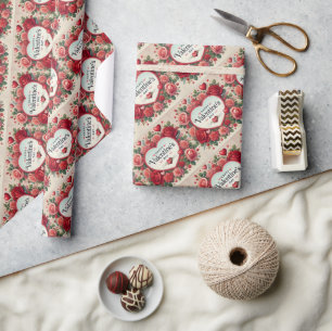 Valentine's Day Design with Roses and Hearts Wrapping Paper