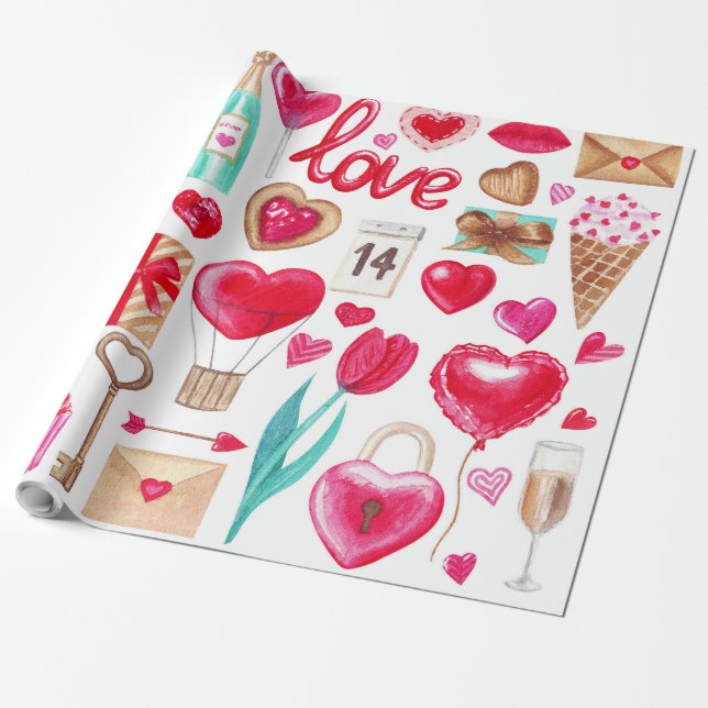 Valentines Day Designs Wrapping Paper (Unrolled)