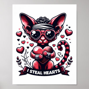 Valentine's Day Devon Rex Cat I Steal Hearts Poster