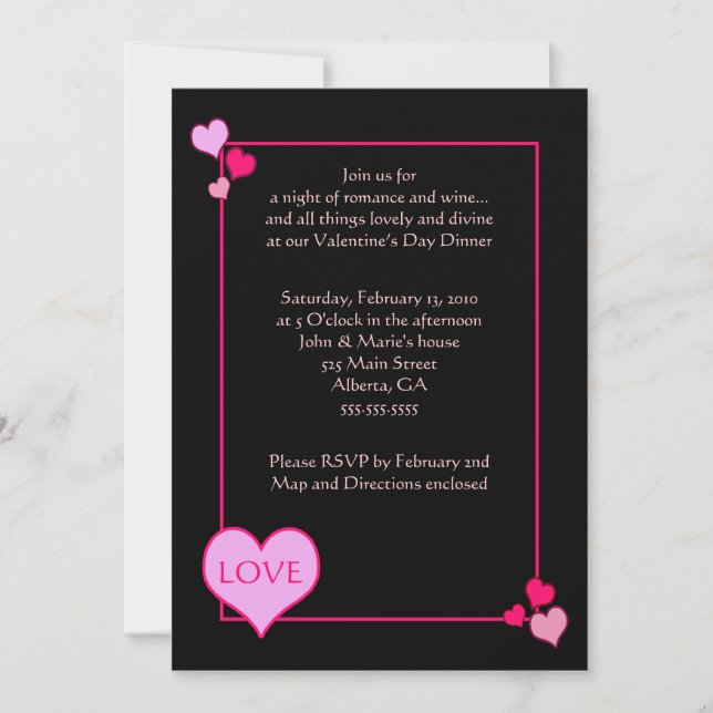 VALENTINES DAY Dinner Party 5 x 7 invitation (Front)