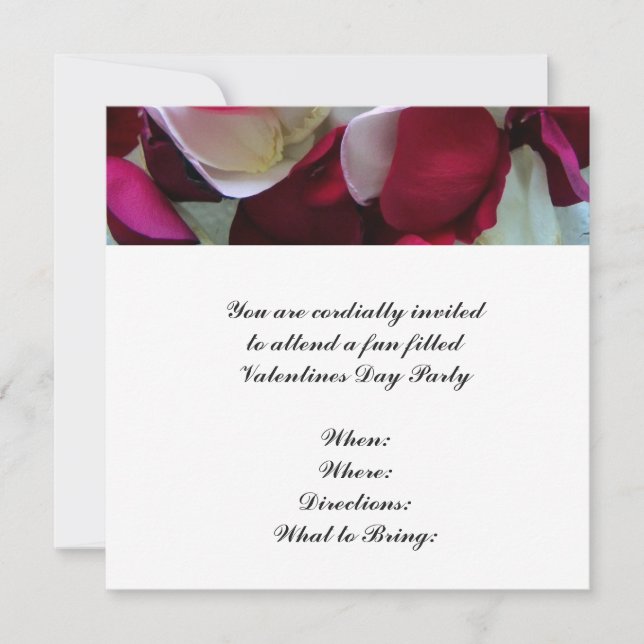 Valentines Day Dinner Party Invitation Rose Pedals (Front)