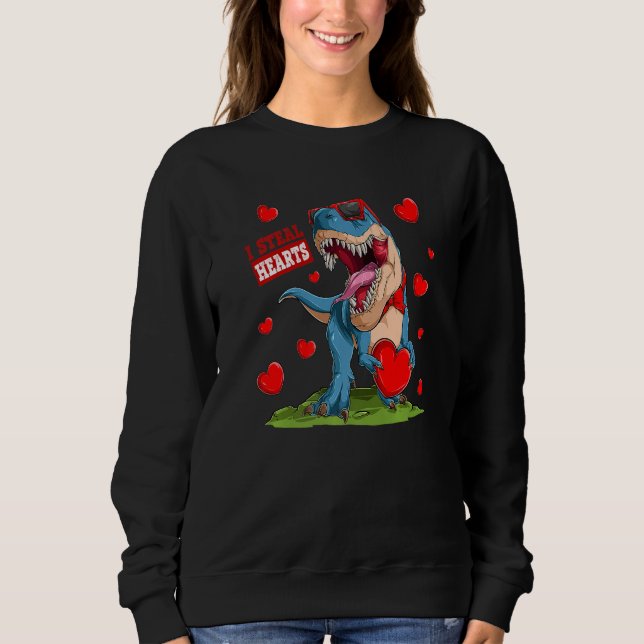 Valentines Day Dinosaur I Steal Hearts Boys Men Lo Sweatshirt (Front)