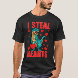 Valentines Day Dinosaur I Steal Hearts Boys Men Lo T-Shirt