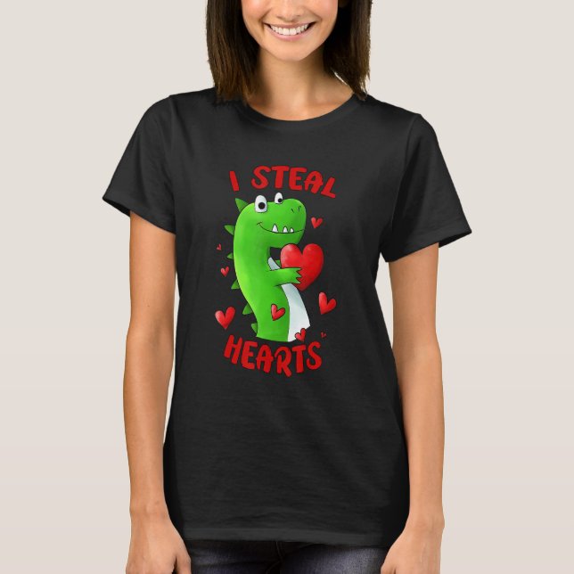 Valentines Day Dinosaur I Steal Hearts Kids Love r T-Shirt (Front)
