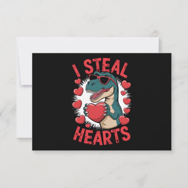 Valentines Day Dinosaur I Steal Hearts Love T rex Thank You Card (Front)