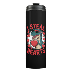 Valentines Day Dinosaur I Steal Hearts Love T rex Thermal Tumbler