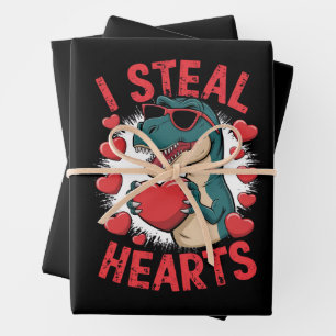 Valentines Day Dinosaur I Steal Hearts Love T rex Wrapping Paper Sheet