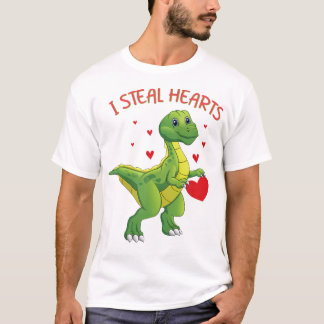 Valentine's Day Dinosaur I Steal Hearts T-rex  T-Shirt