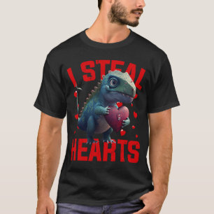 Valentines Day Dinosaur I Steal Hearts Trex Boys M T-Shirt