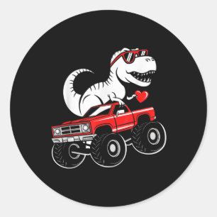 Valentines Day Dinosaur Monster Truck Boys Kids To Classic Round Sticker
