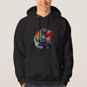 Valentine's Day Dinosaur Monster Truck Heart in Lo Hoodie