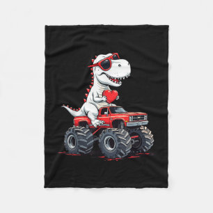 Valentines Day Dinosaur Monster Truck With Heart B Fleece Blanket